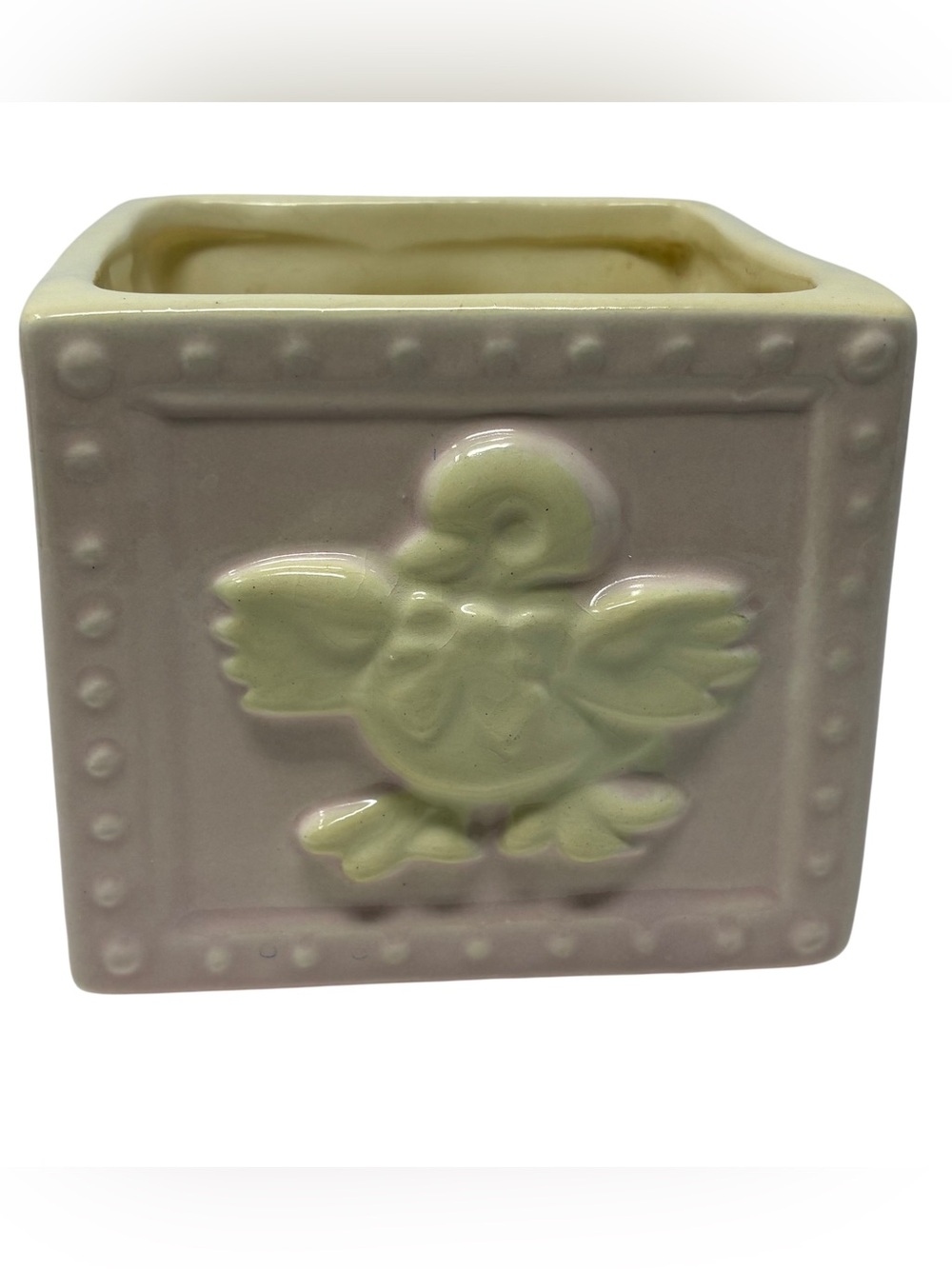 Baby Girl Haeger 269 Pink Ceramic Baby Block Planter Alphabet Bunny Chick Square